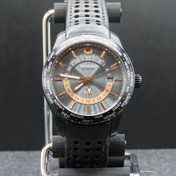 Movado Black Series 800 GMT World-Time 24 Hr Steel Watch Model 2600118 - Picture 12 of 13